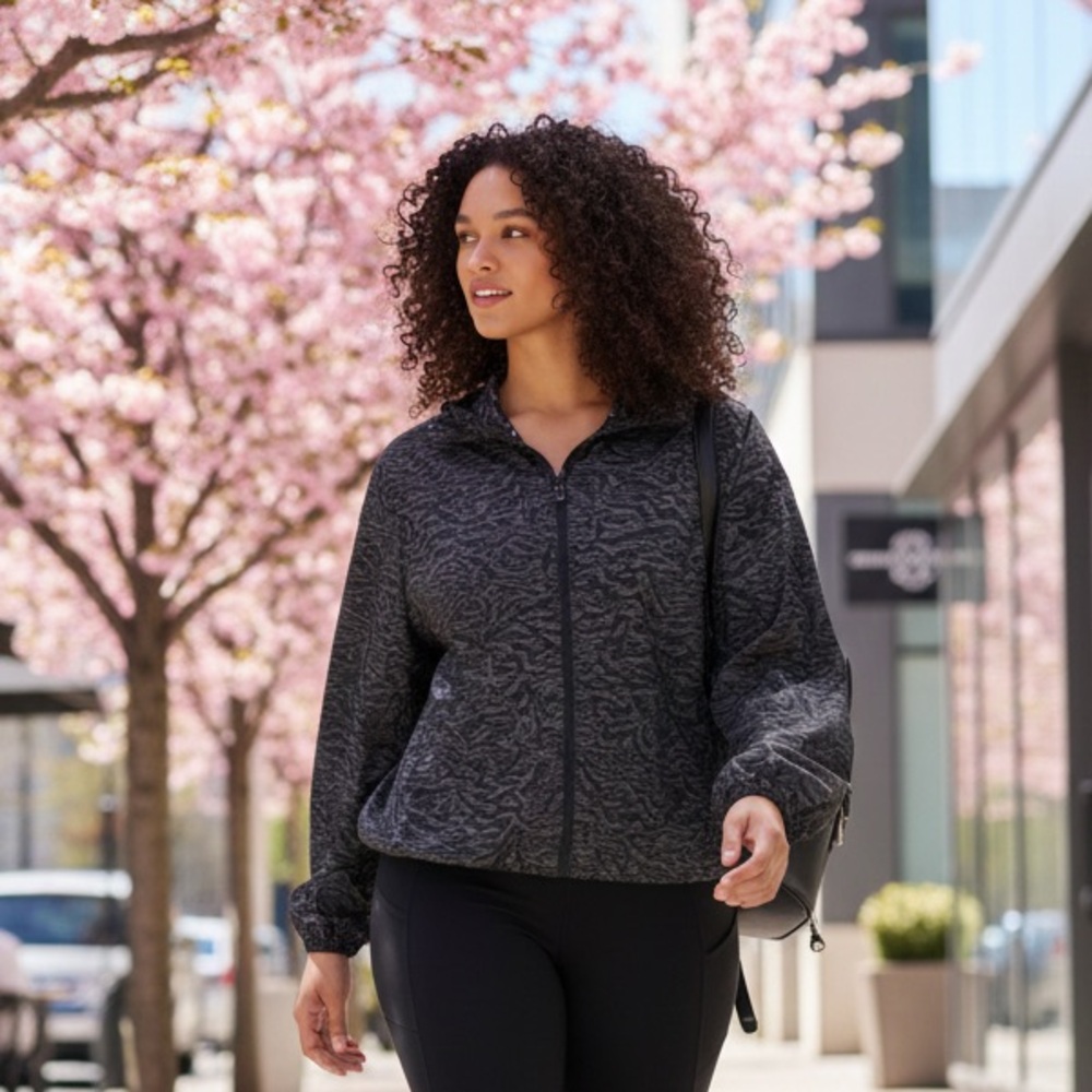 Fabletics Oversized Flyweight Windbreaker Women's Black Jacket 1980’s style